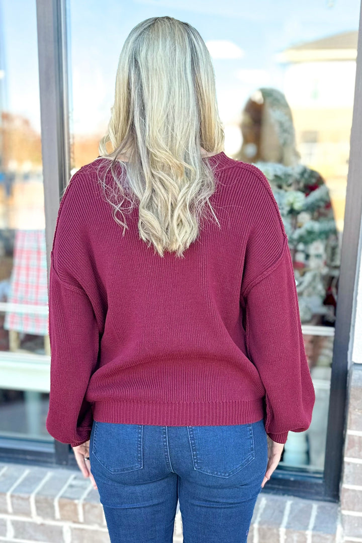 BURGUNDY VNECK SWEATER