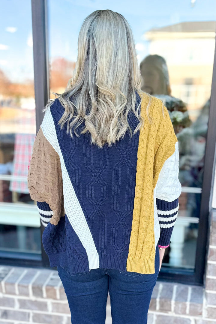 NAVY & MUSTARD COLOR BLOCK SWEATER