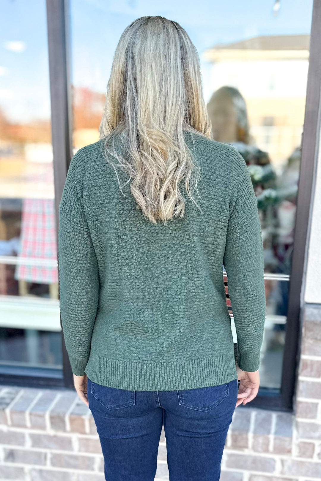 OLIVE RIBBED SIDE SPLIT SWEATER