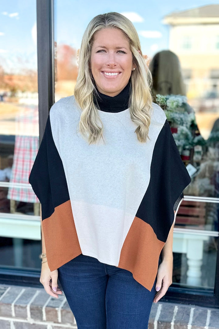 CREAM COLOR BLOCK TUNIC SWEATER