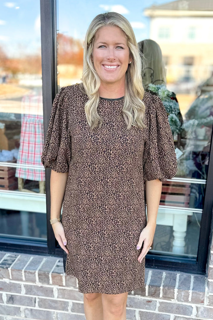 BLACK & BROWN CHEETAH PRINT DRESS