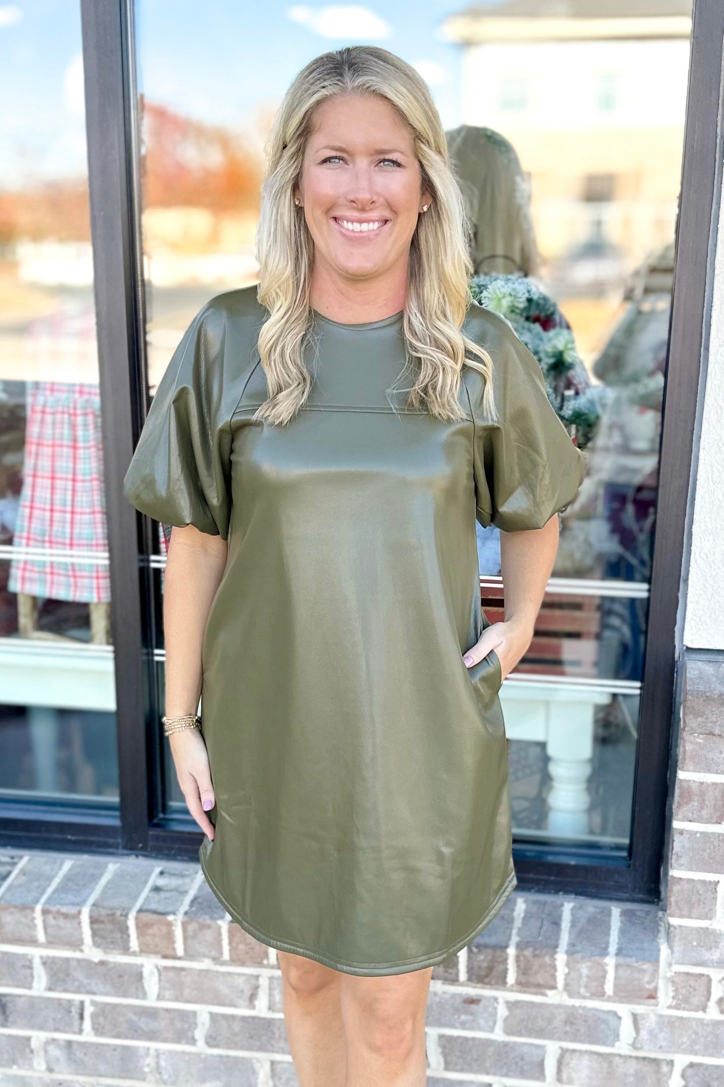 Thml Olive Faux Leather Dress S