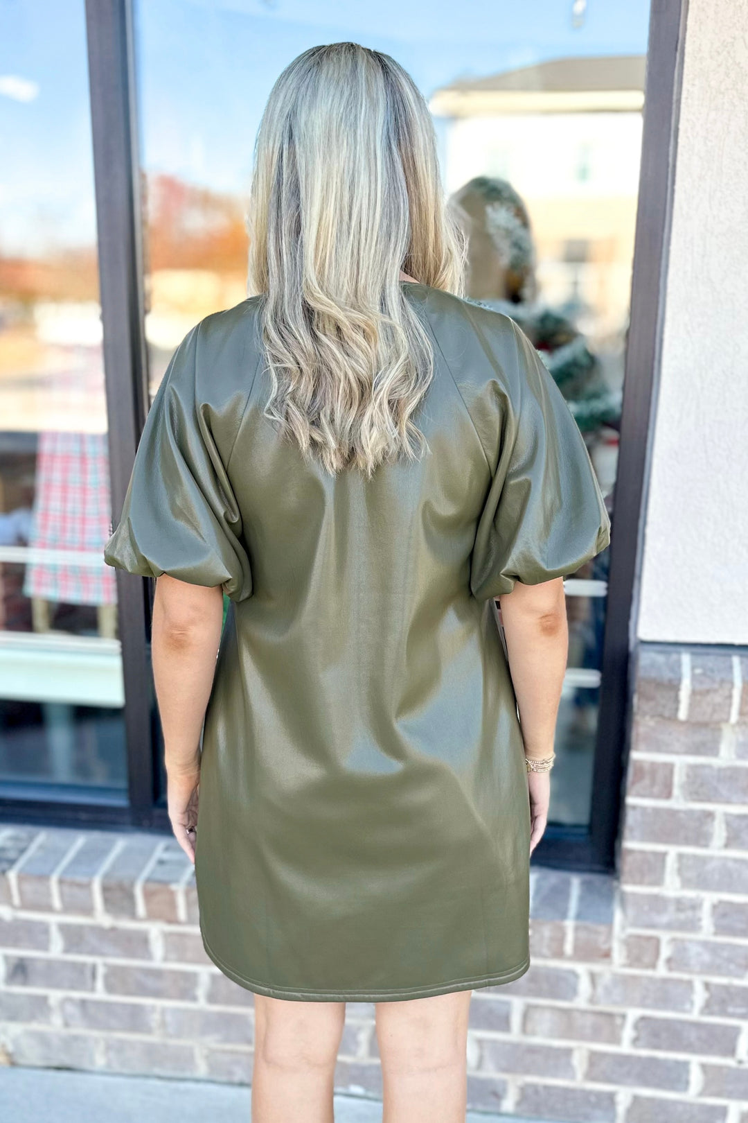 OLIVE FAUX LEATHER DRESS