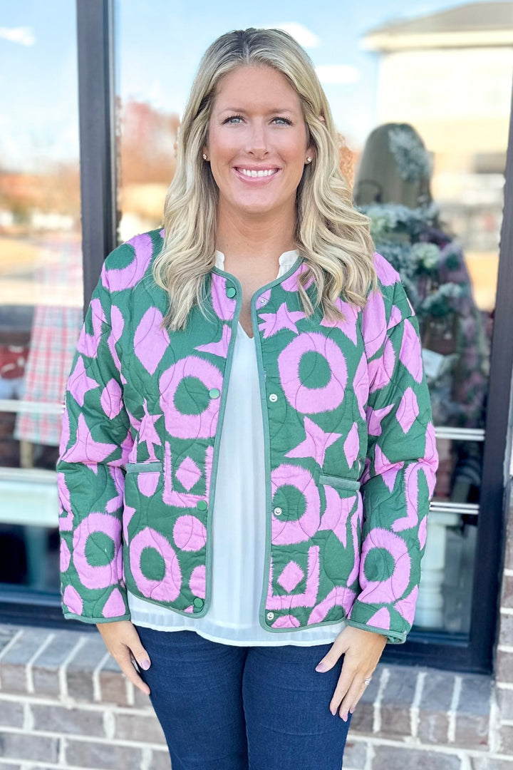 PINK & GREEN PRINTED QUILTED JACKET