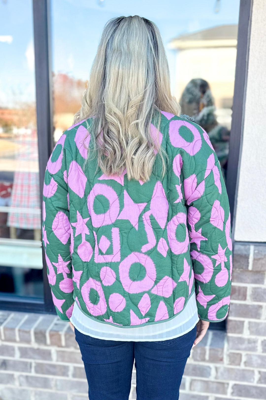 PINK & GREEN PRINTED QUILTED JACKET