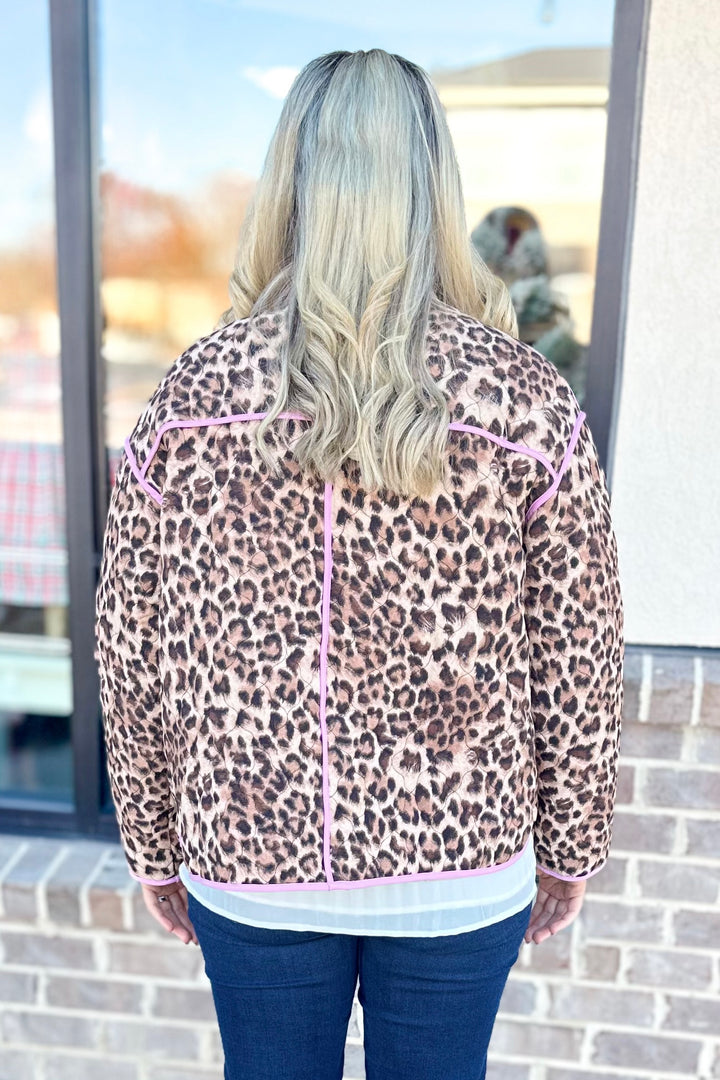 LEOPARD PRINT PINK TRIM QUILTED JACKET