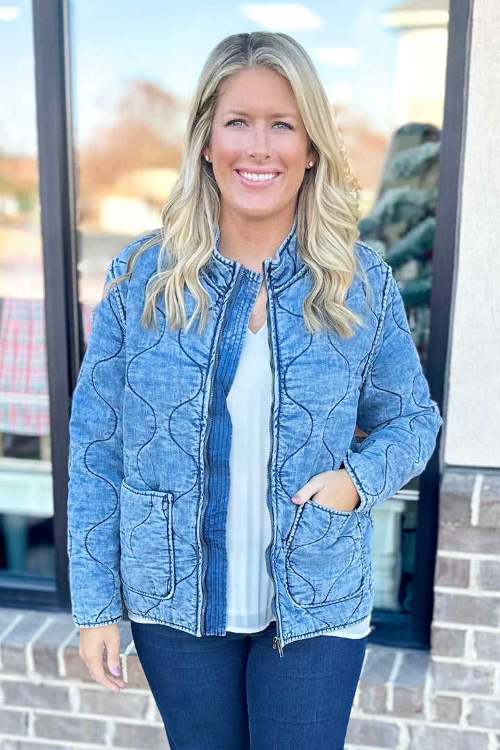 WASHED DENIM QUILTED JACKET