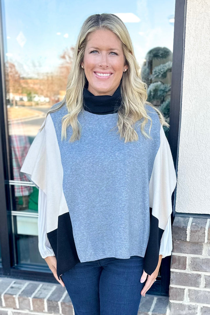 GREY COLOR BLOCK TUNIC SWEATER