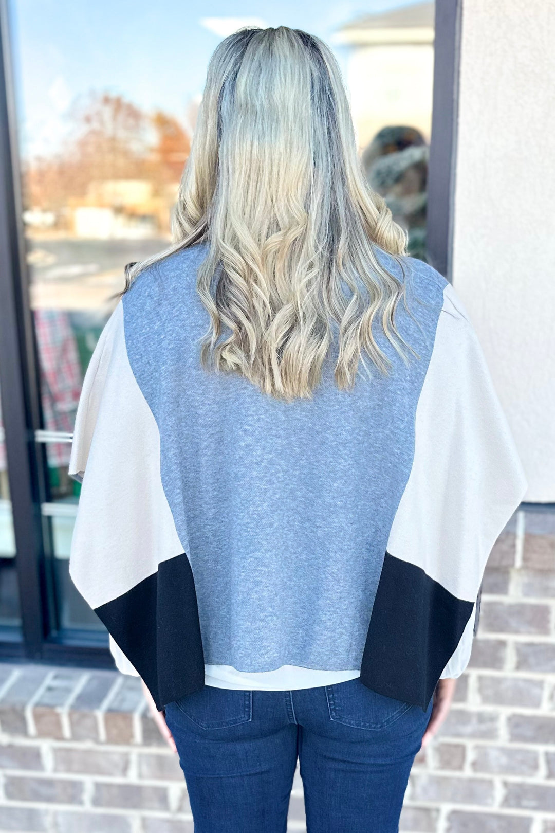 GREY COLOR BLOCK TUNIC SWEATER