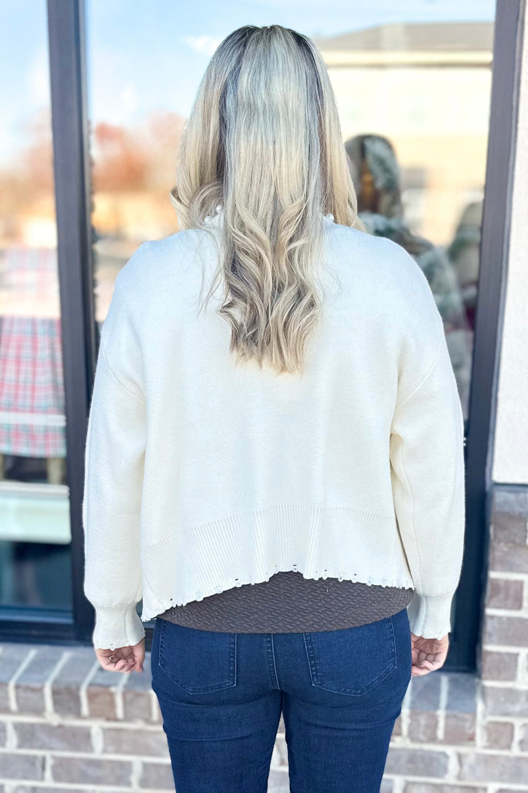 CREAM PEARL TRIM CARDIGAN