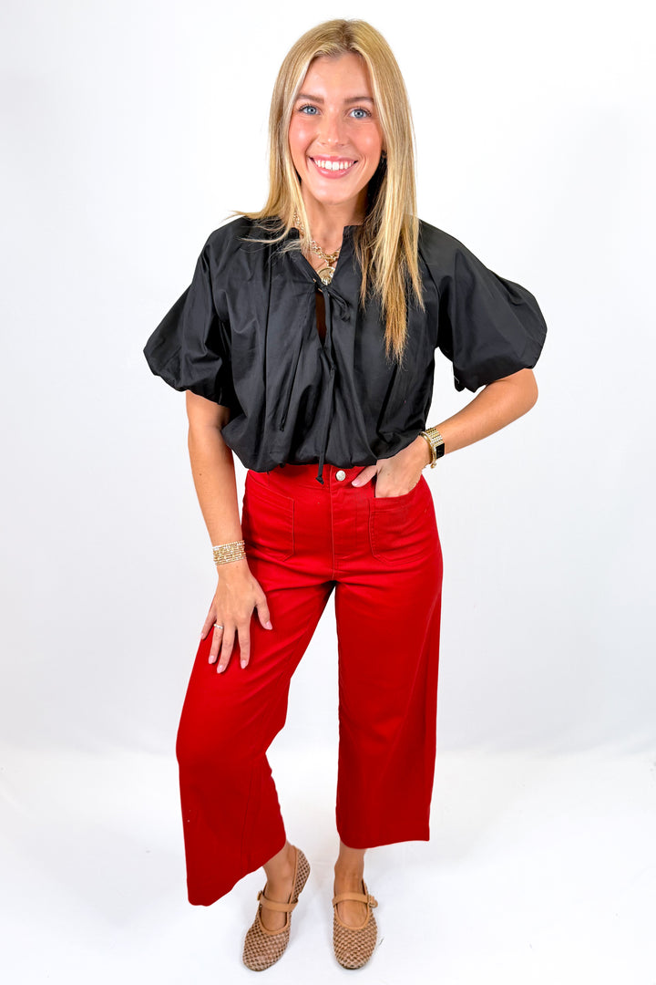 RED WIDE LEG PANTS