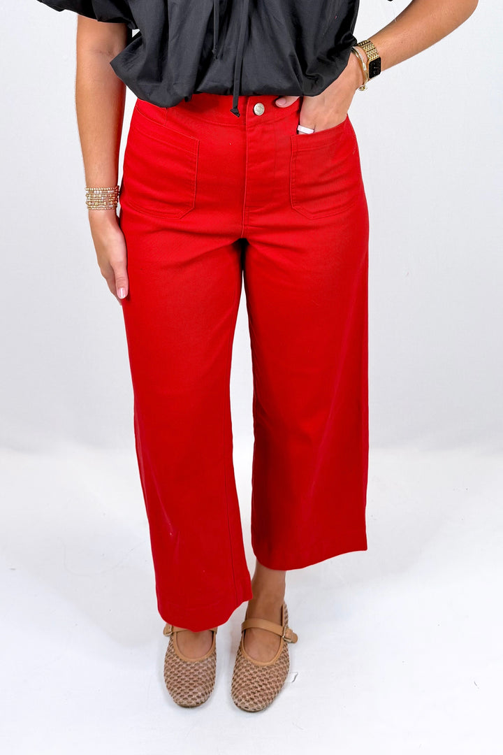 RED WIDE LEG PANTS