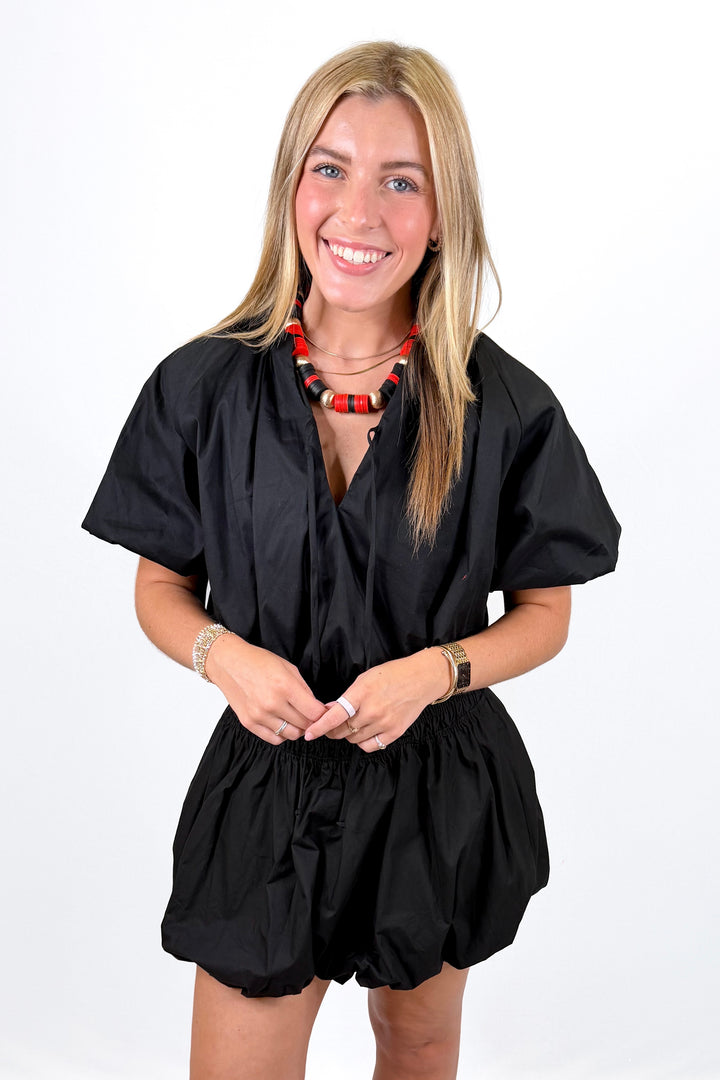 KARLIE: BLACK SOLID SMOCK BUBBLE SKORT