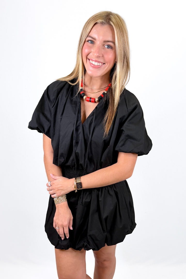 KARLIE: BLACK SOLID SMOCK BUBBLE SKORT