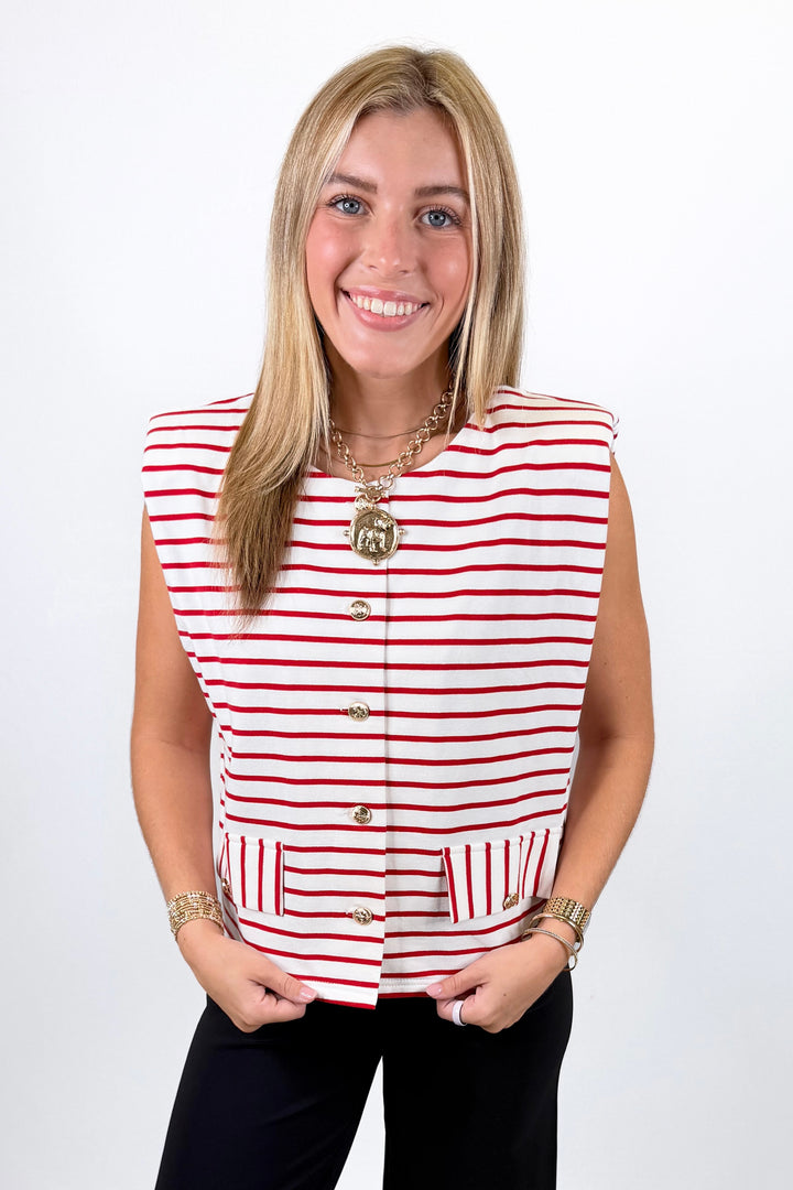 RED STRIPE GOLD BUTTON TANK