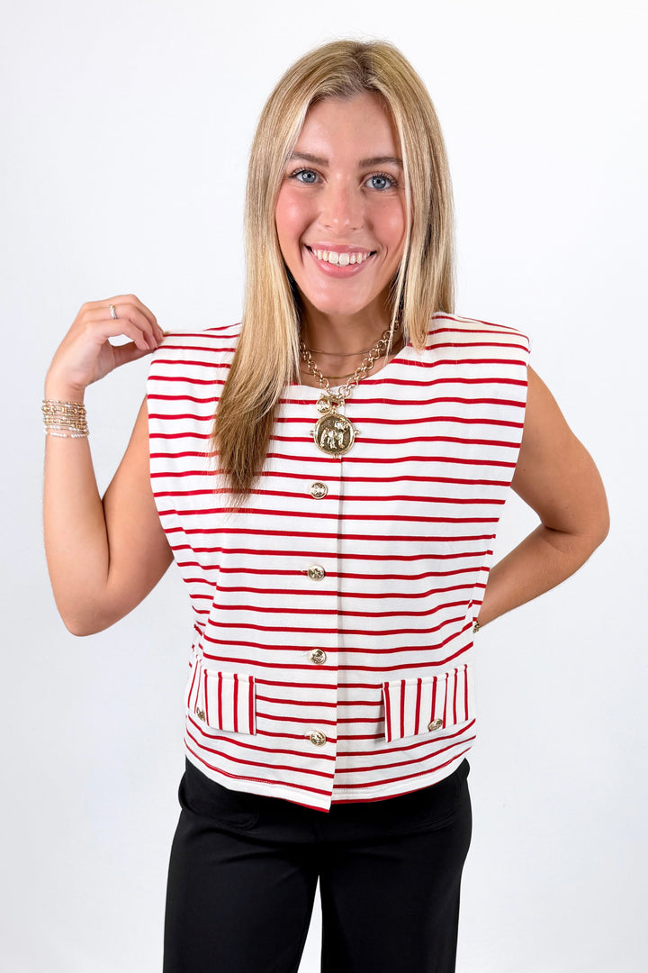 RED STRIPE GOLD BUTTON TANK