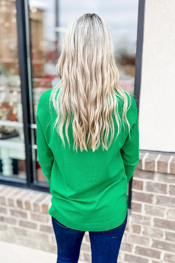 GREEN BOAT NECK HIGH LOW SWEATER