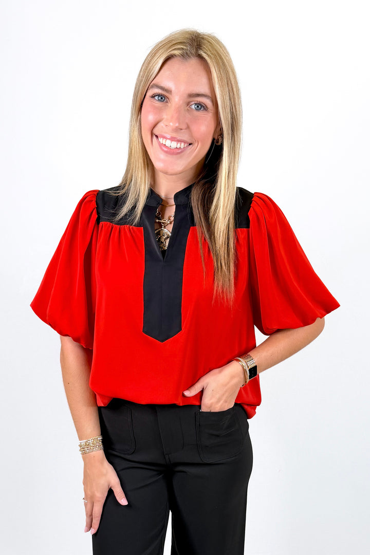 RED & BLACK EDGE VNECK TOP