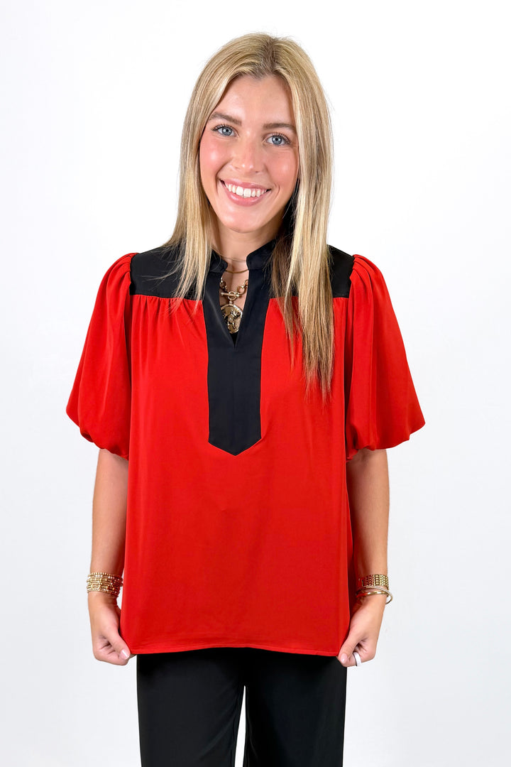 RED & BLACK EDGE VNECK TOP