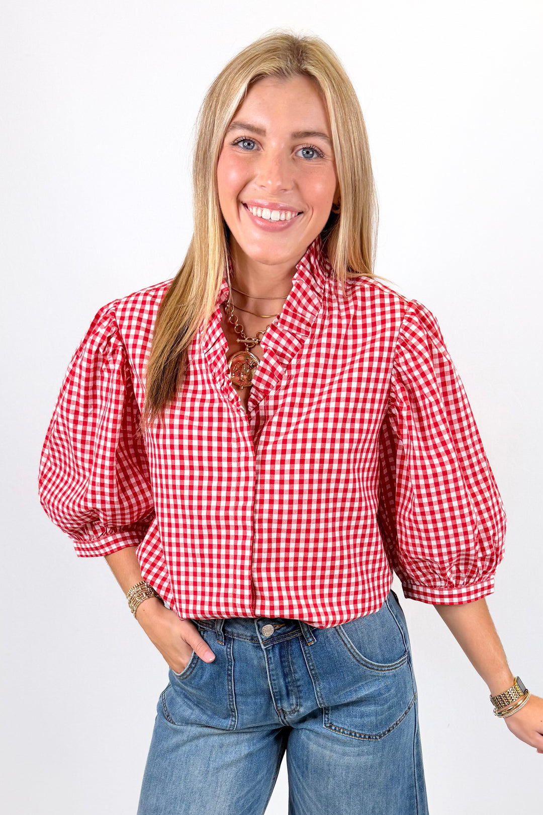 HOLLY SHAE: LAURA TOP | CRIMSON & WHITE GINGHAM