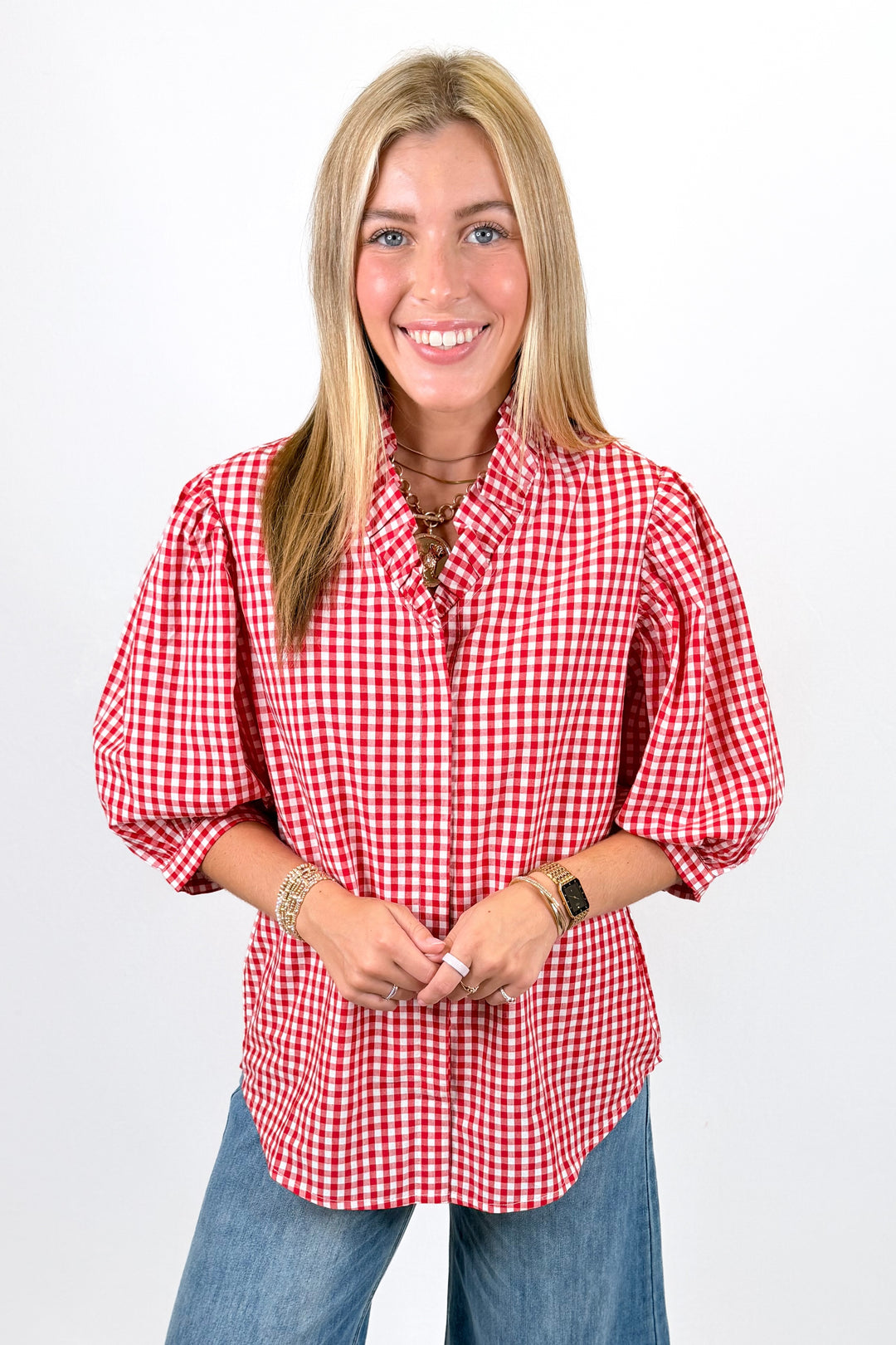 HOLLY SHAE: LAURA TOP | CRIMSON & WHITE GINGHAM