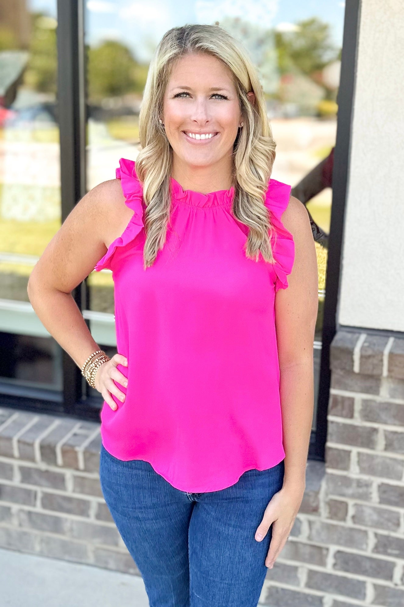 Fuchsia ruffle top on sale