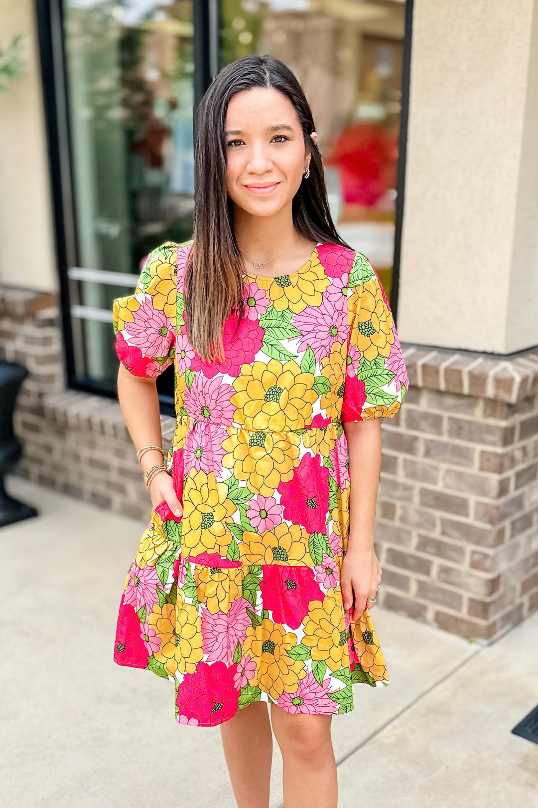 FUCHSIA FLOWER PRINT BABYDOLL POPLIN DRESS – Walker Boutique