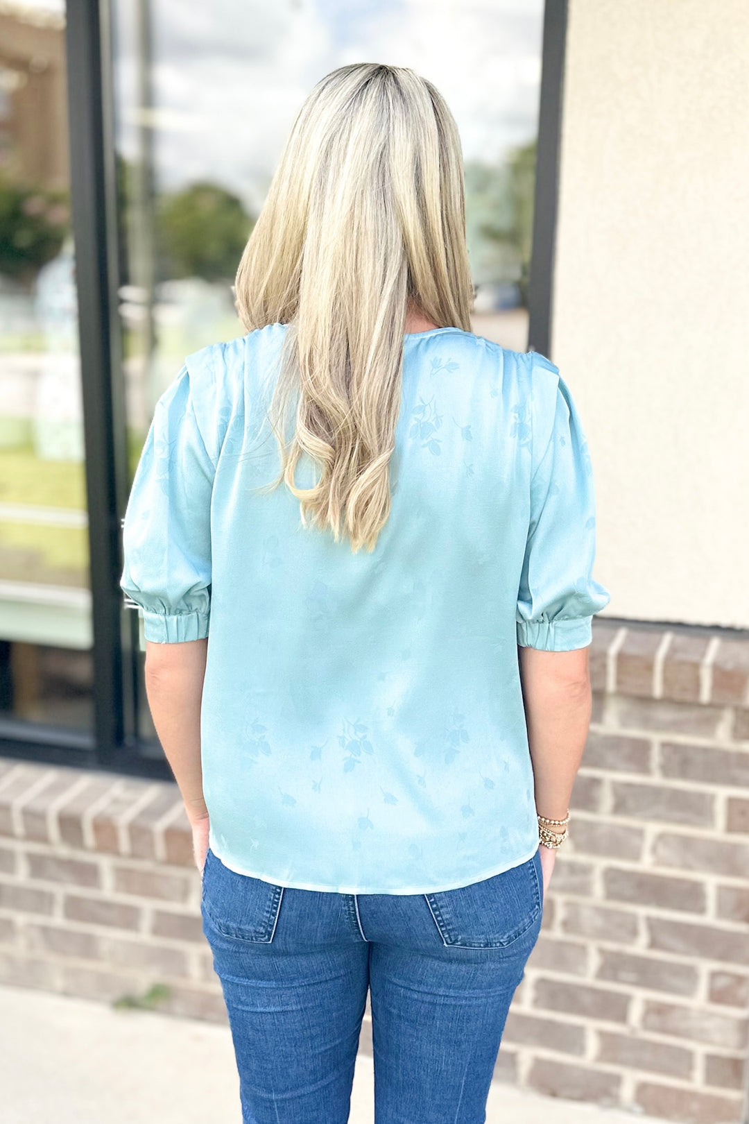 SEAFOAM FLORAL SATIN TOP