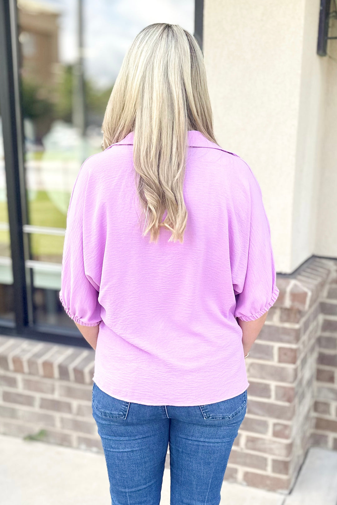 LAVENDER STANDING COLLAR DROP SHOULDER TOP