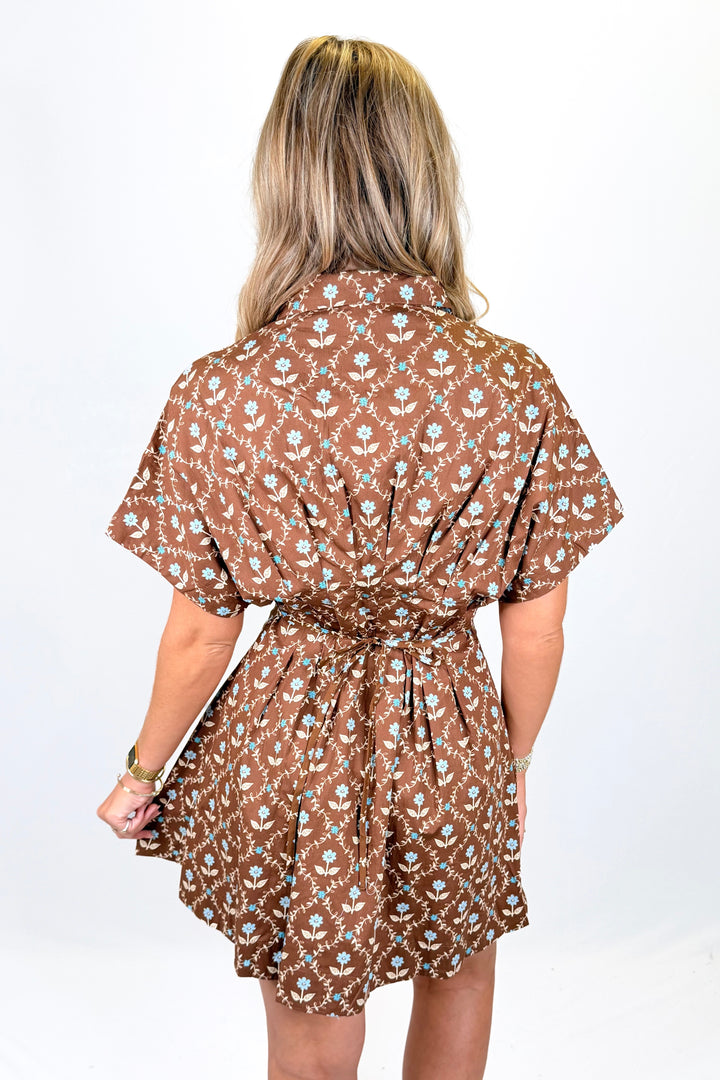 KARLIE: BROWN FLORAL POPLIN SHIRT DRESS