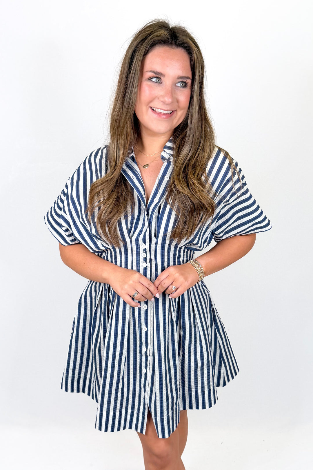 KARLIE: BLUE STRIPE SHIRT DRESS
