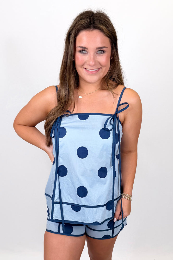 LIGHT BLUE & NAVY POLKA DOT SHORTS SET