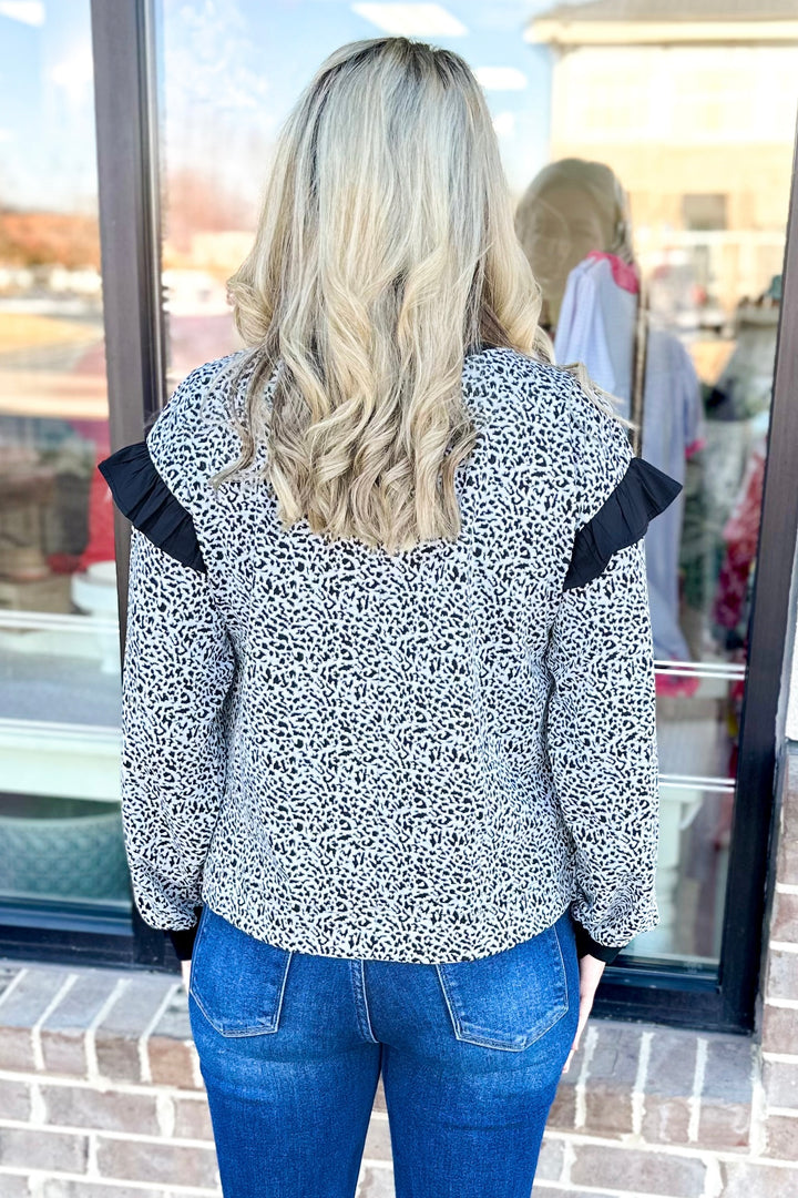 BLACK MICRO LEOPARD PRINT LONG SLEEVE TOP