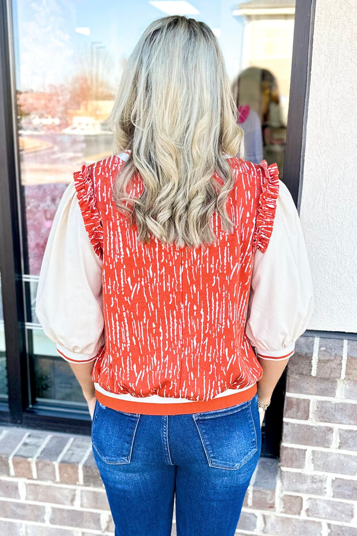 RUST PRINTED VARSITY COLOR BLOCK TOP