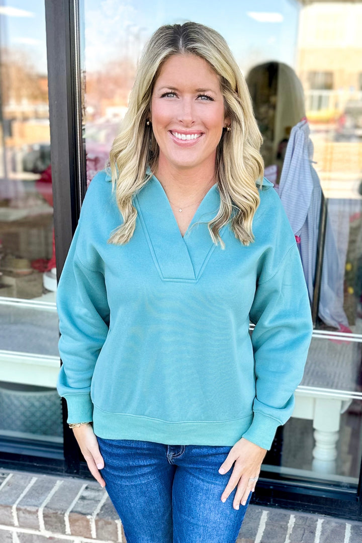 SEAFOAM VNECK COLLAR SWEATSHIRT