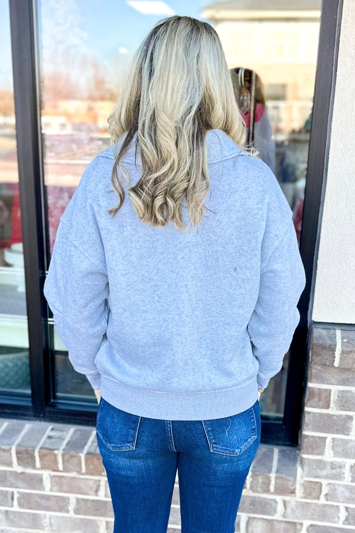 GREY VNECK COLLAR SWEATSHIRT