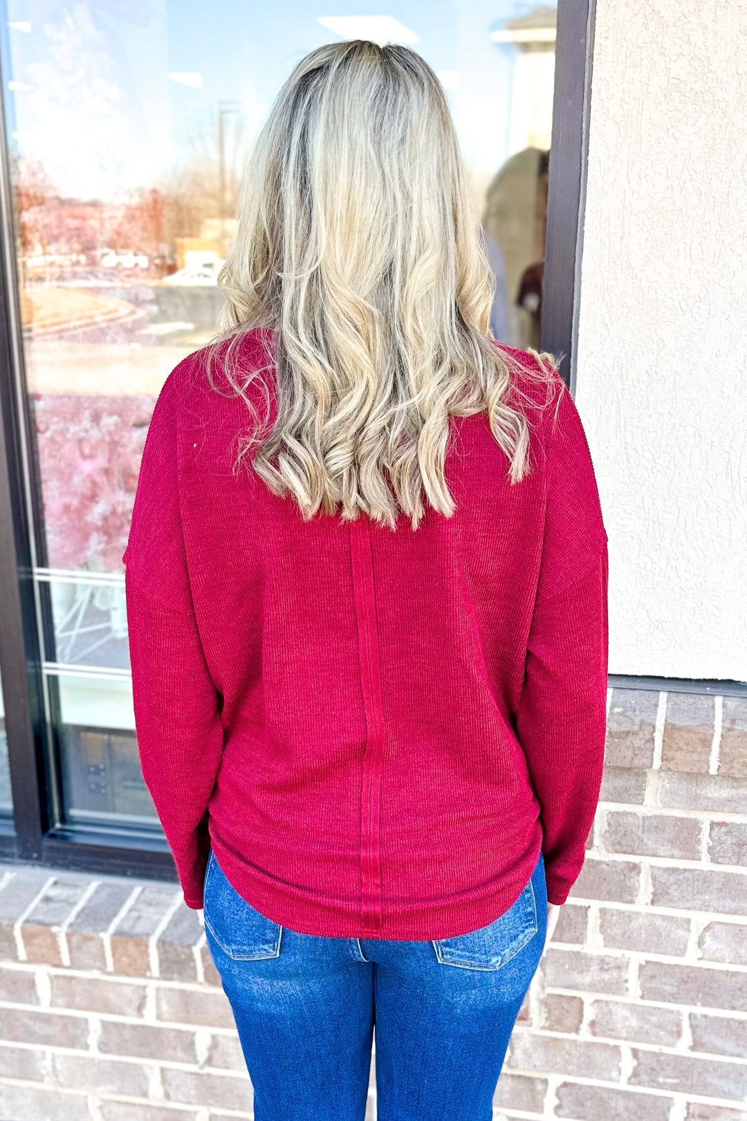 BURGUNDY VNECK LONG SLEEVE TOP