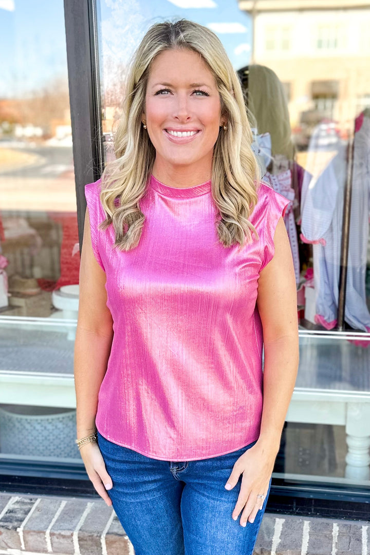 PINK METALLIC SLEEVELESS TOP