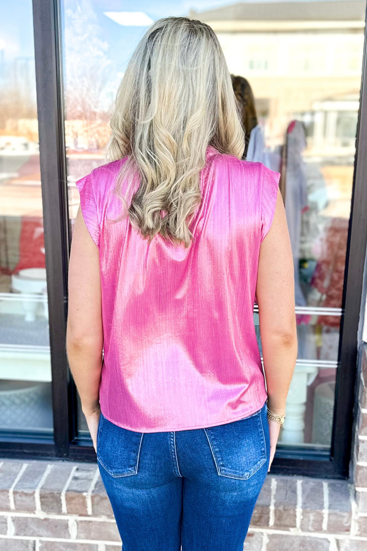 PINK METALLIC SLEEVELESS TOP