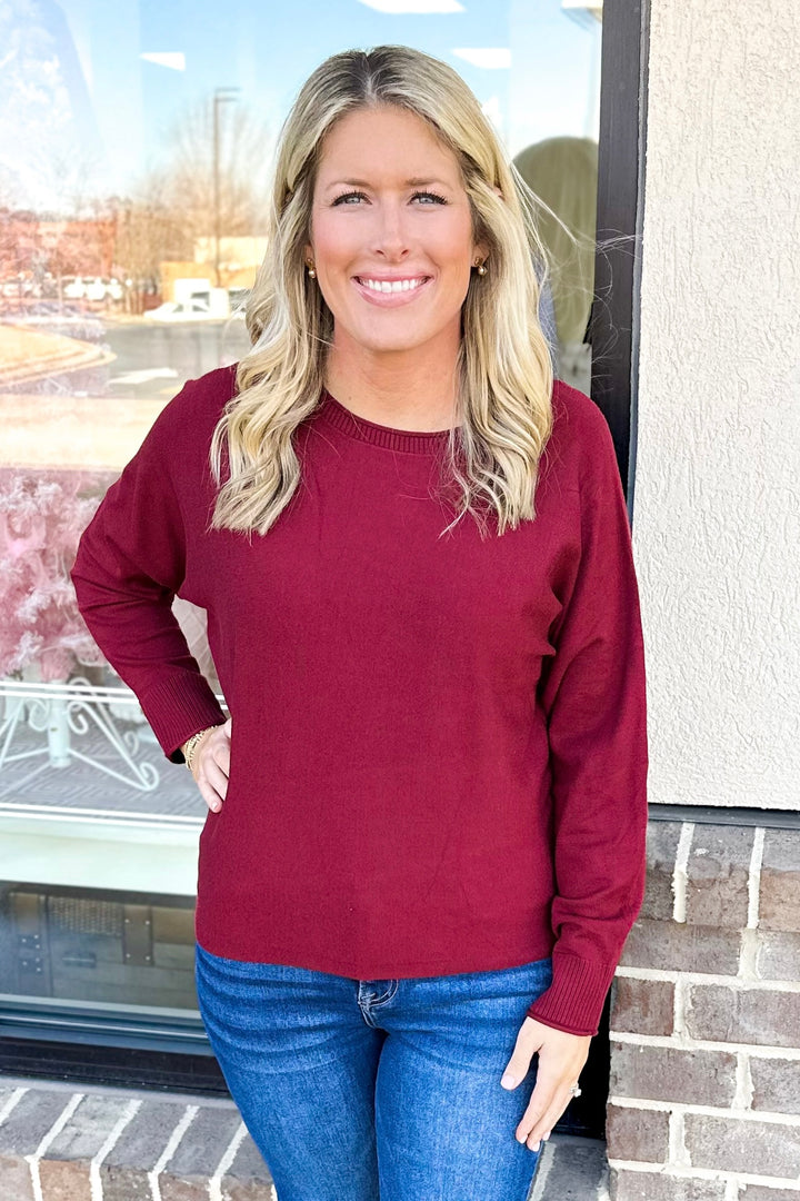 WINE DOLMAN SLEEVE SWEATER