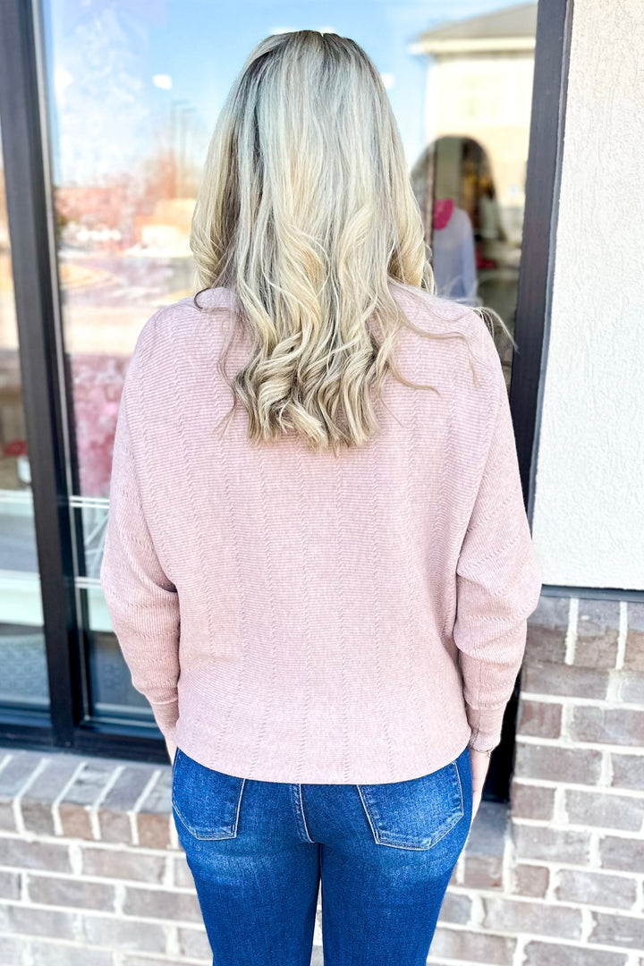 BLUSH TEXTURED DOLMAN SLEEVE SWEATER