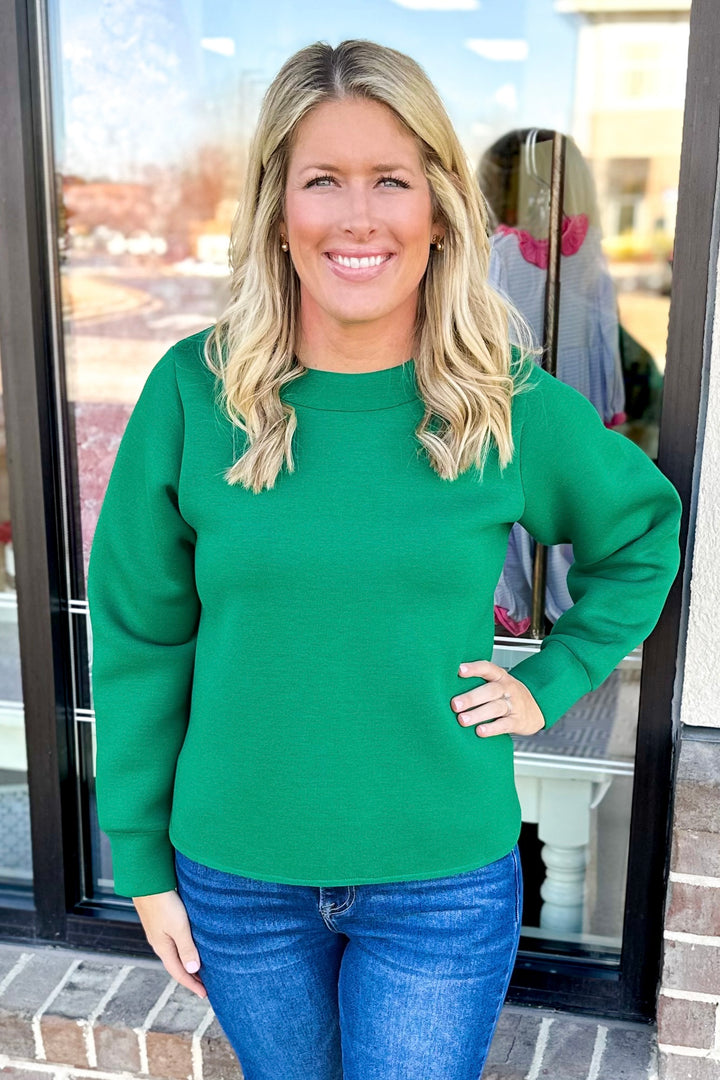 GREEN SCUBA CURVED HEM TOP