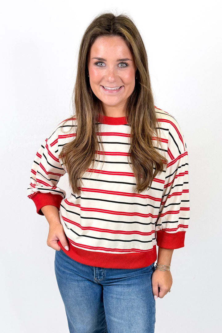 RED & BLACK STRIPE HALF SLEEVE TOP