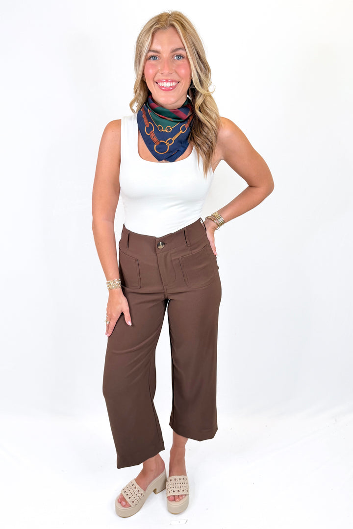 BROWN PATCH POCKET WIDE LEG PANTS