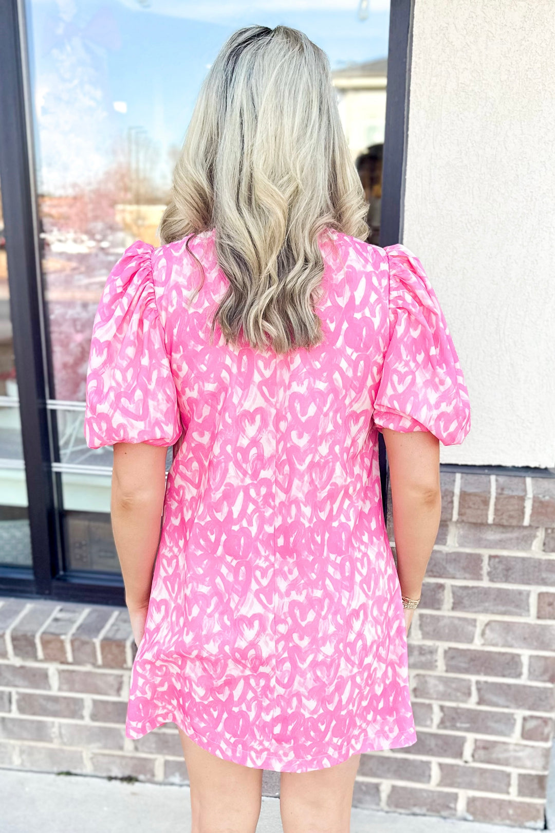 PINK HEART PRINT SHIFT DRESS