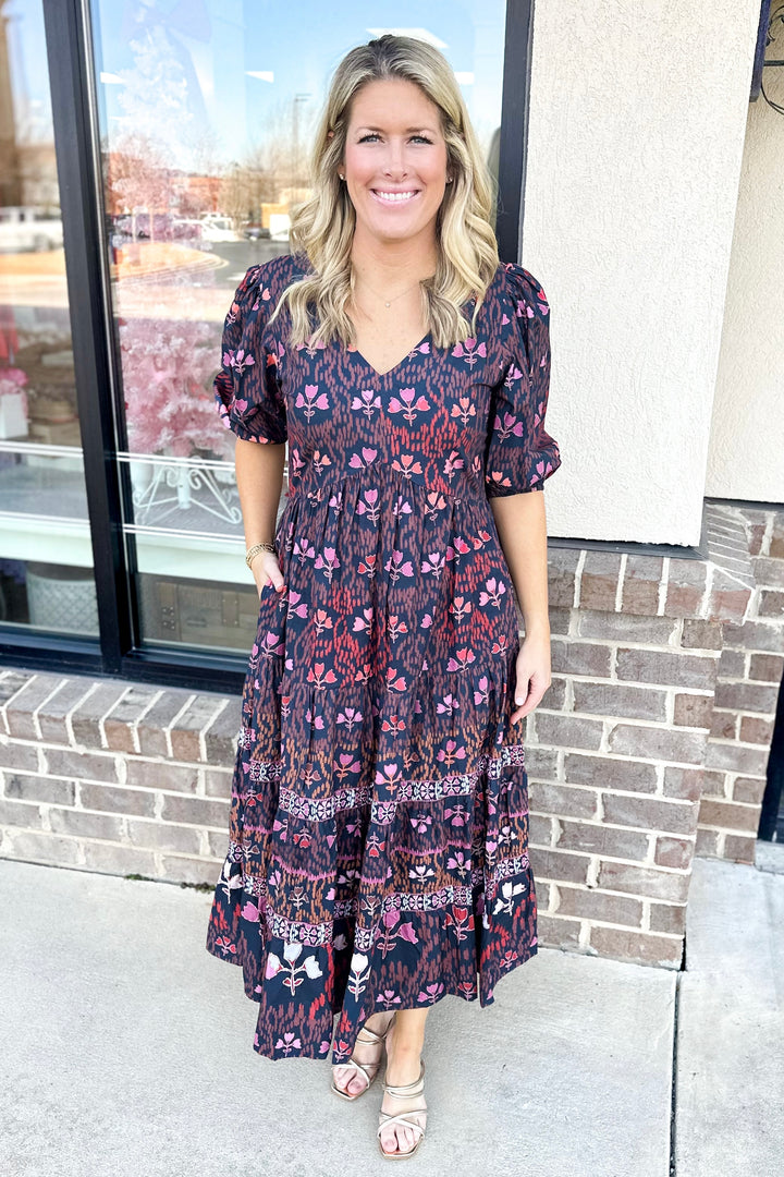 BROWN BELLFLOWER MAXI DRESS