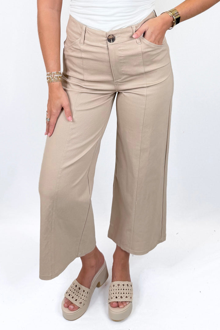 KHAKI HIGH RISE CROP PANTS