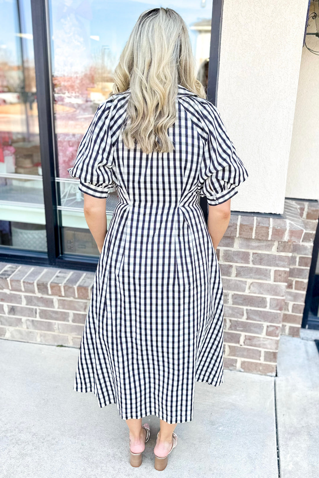 BLACK PLAID BUTTON FRONT MIDI DRESS