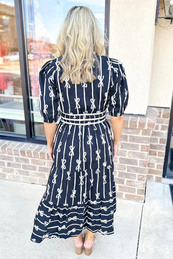 BLACK & WHITE BOW PRINT MAXI DRESS