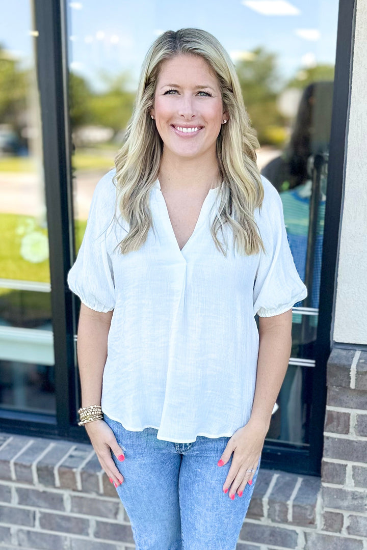 WHITE FRILL VNECK TOP